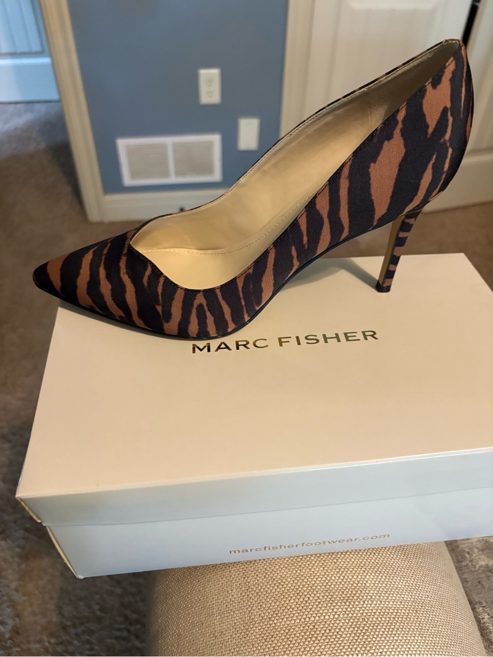 Marc Fisher Black & Brown Tiger-Stripe Pointed Toe Pump